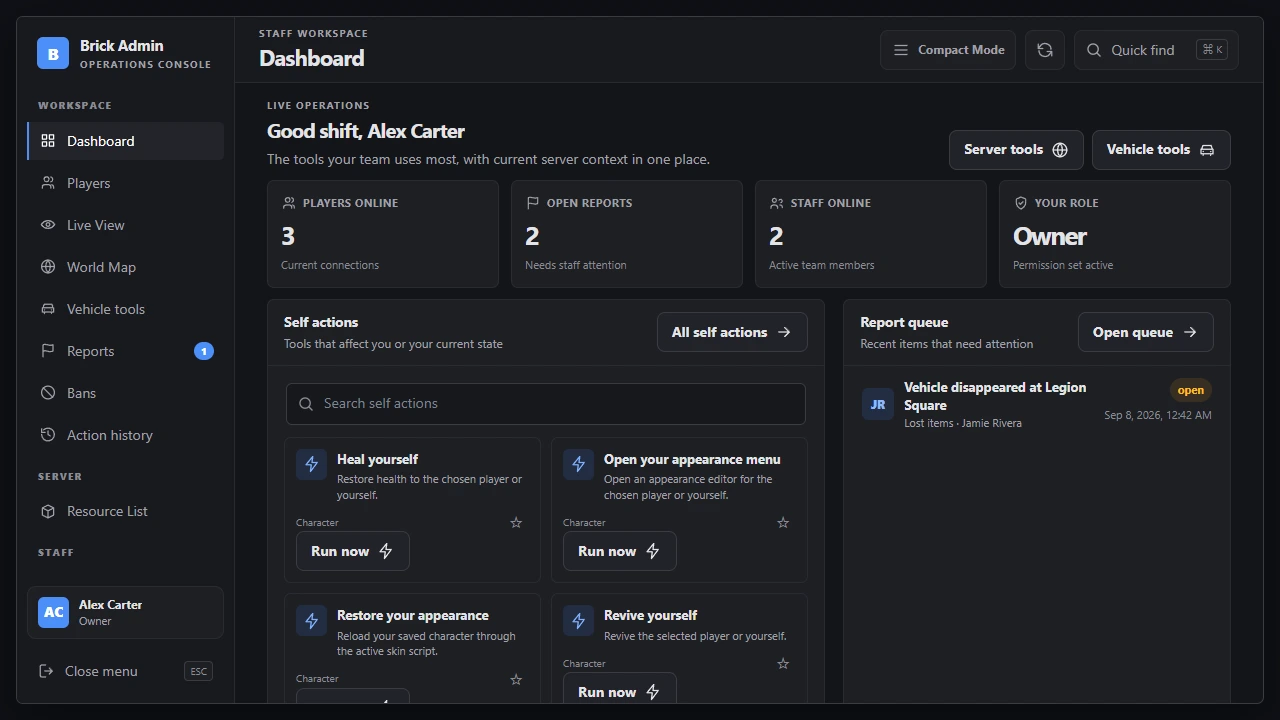 Brick Admin Menu interface preview 2 of 8