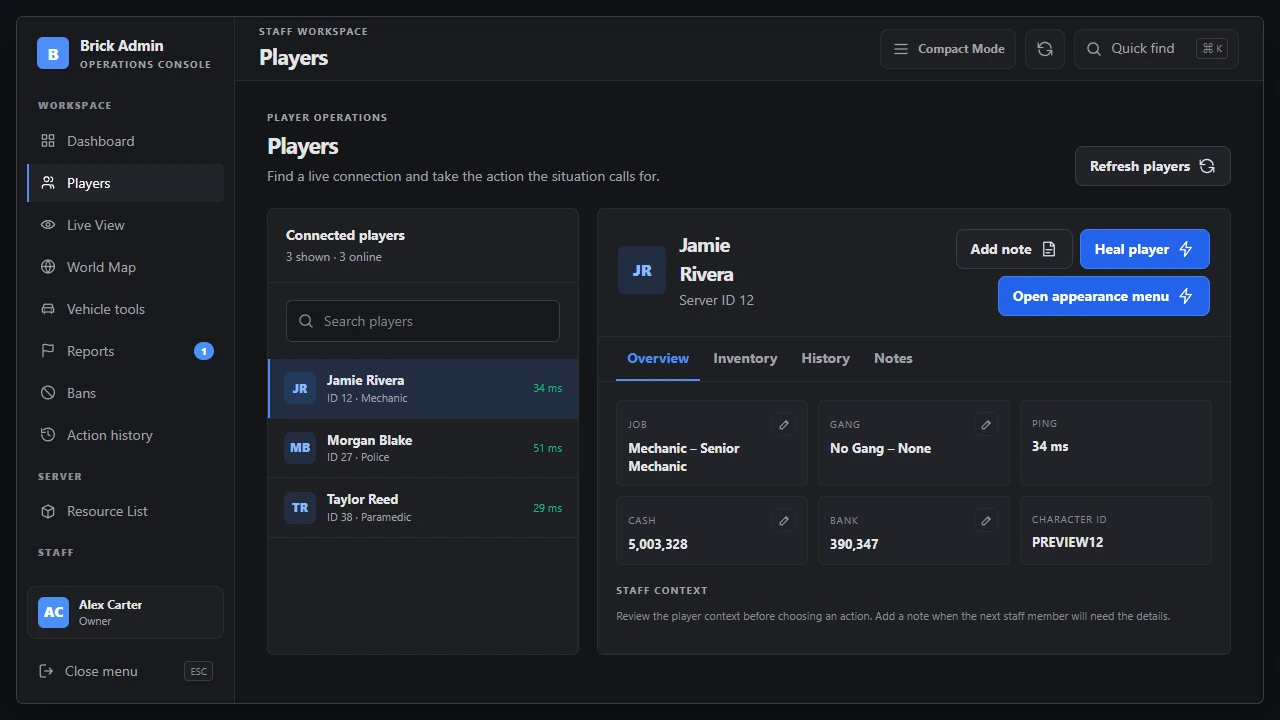 Brick Admin Menu interface preview 3 of 8