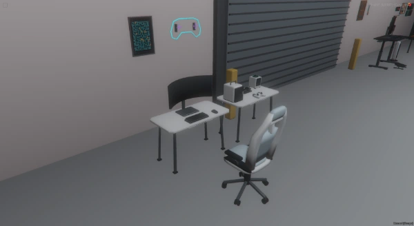 FiveM screenshot of the white compact desk, curved monitor, ice racing chair and compact PC