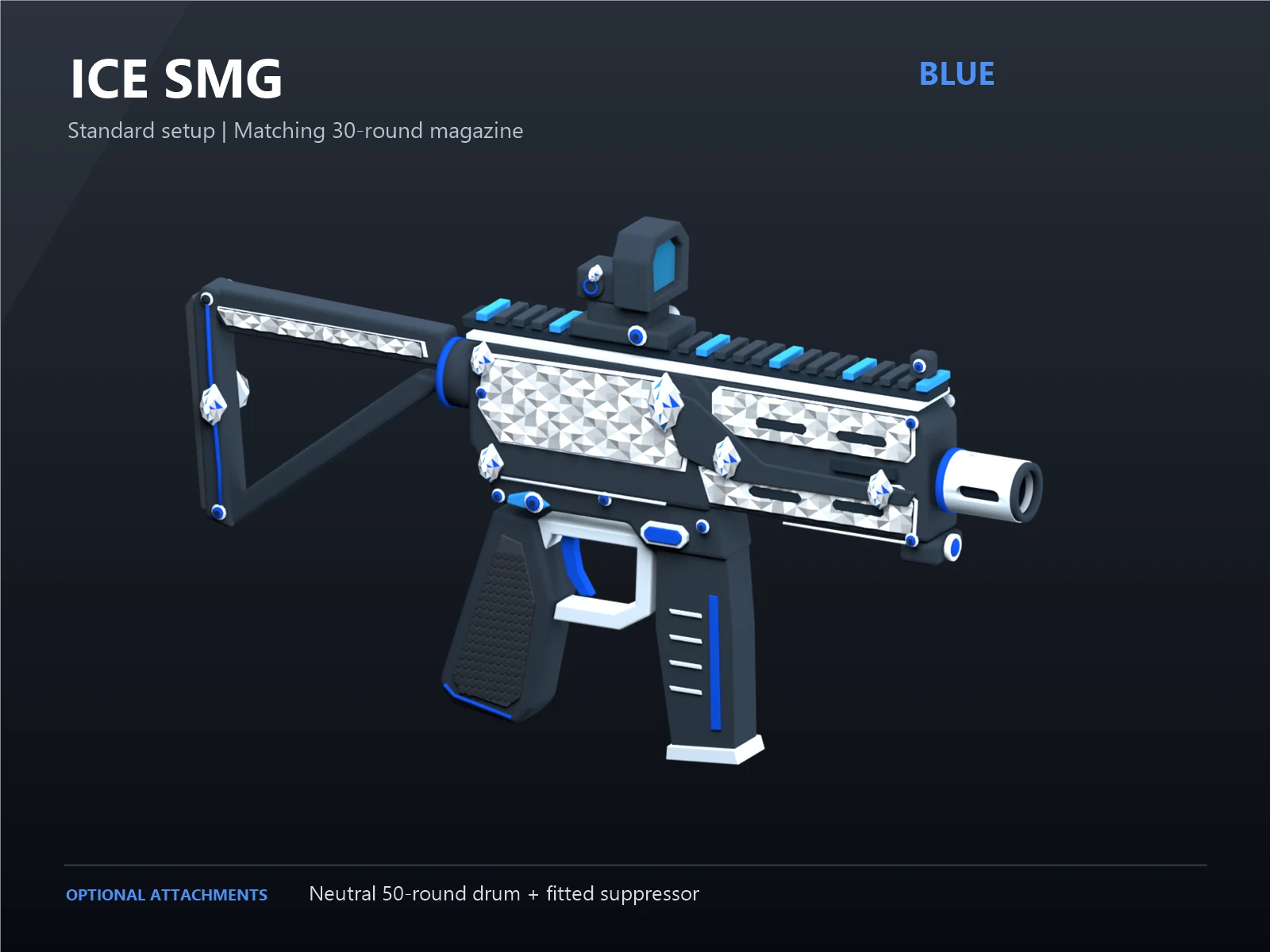 Blue Ice SMG with iced out diamond-style panels and a matching 30-round magazine