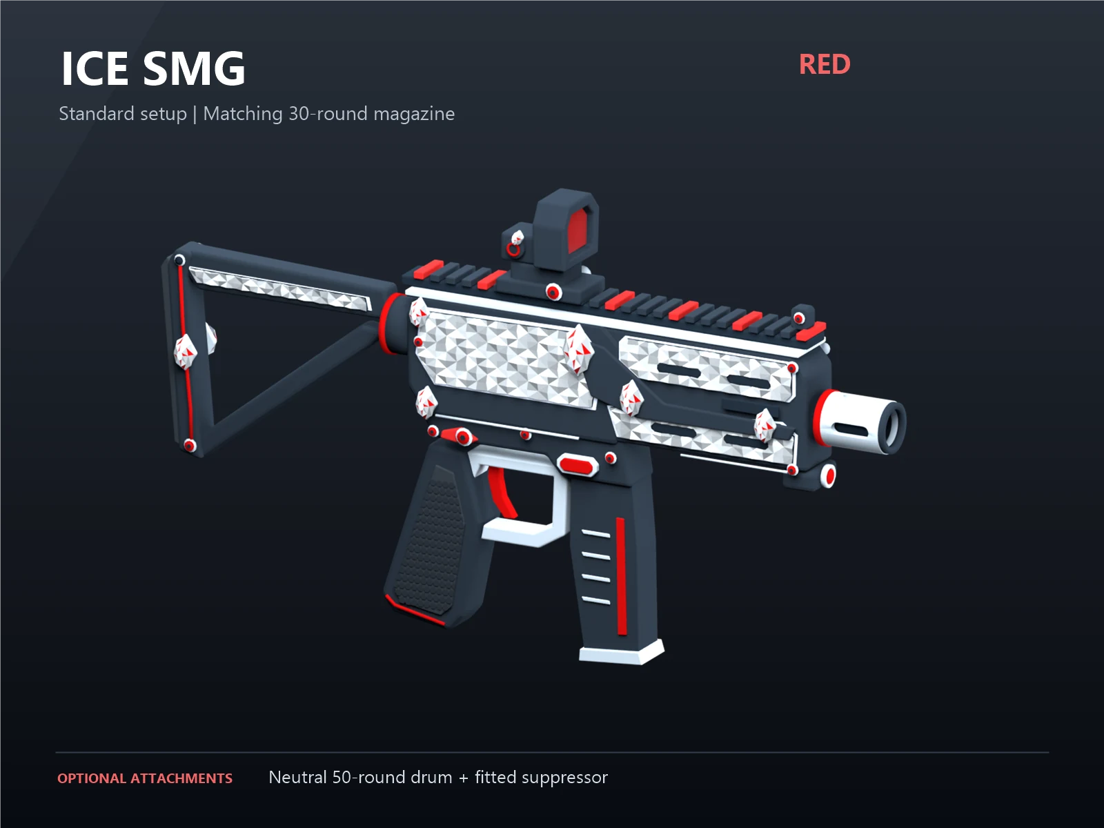 Red Ice SMG with iced out diamond-style panels and a matching 30-round magazine