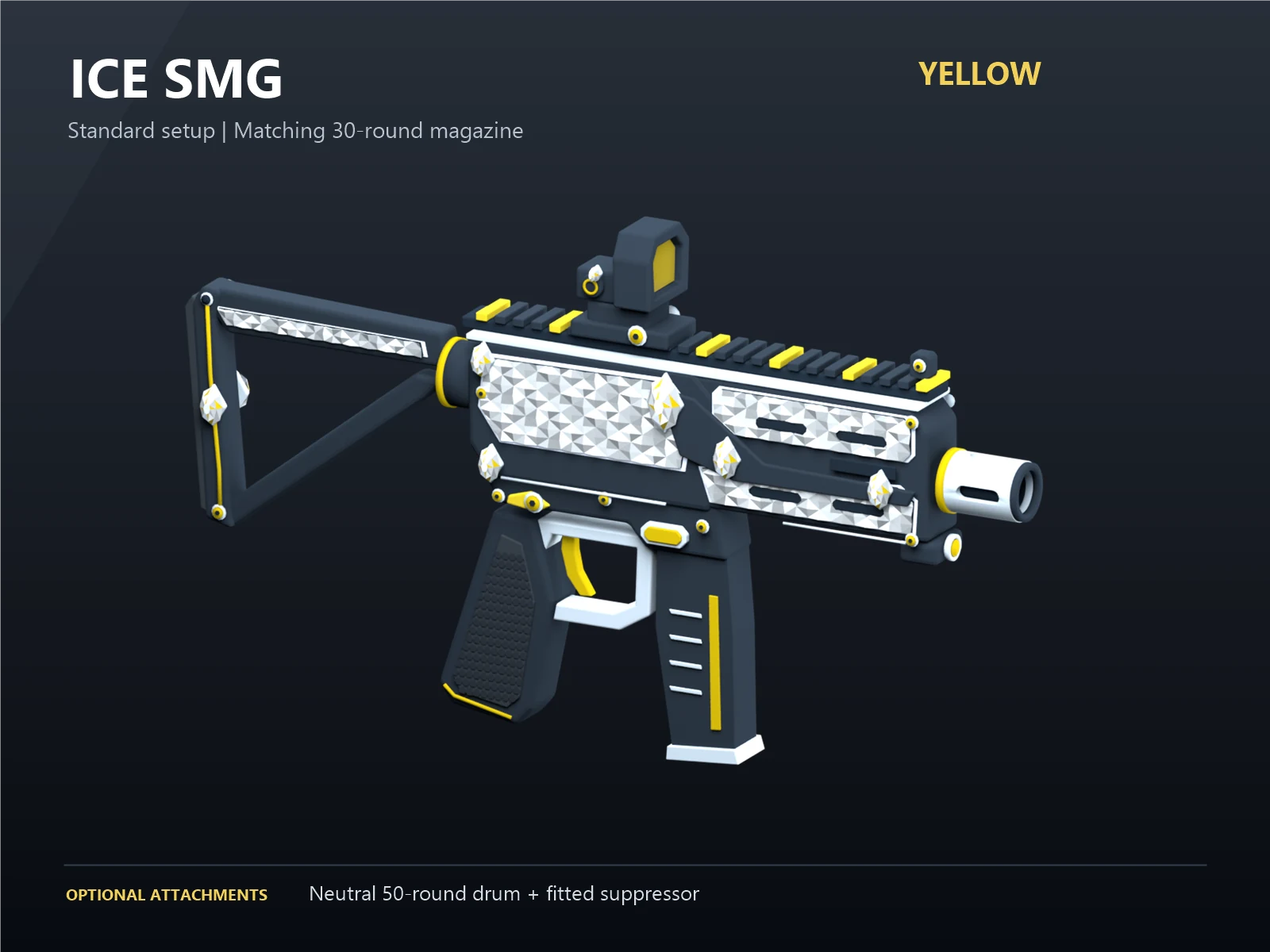 Yellow Ice SMG with iced out diamond-style panels and a matching 30-round magazine