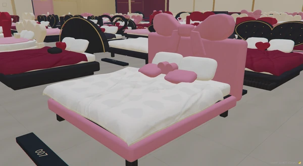 A closer look at the pink bow headboard and matching cushions.