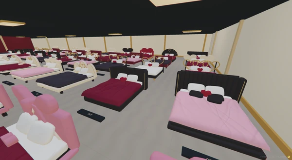 Black upholstered wingback beds with burgundy and blush bedding.
