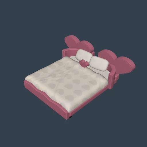 Two padded heart lobes wrap around a blush bed with a scalloped foot panel.