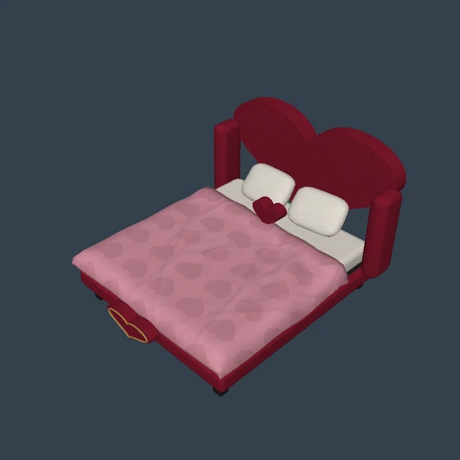 A tall red heart with curved wing panels and an upholstered footboard heart.