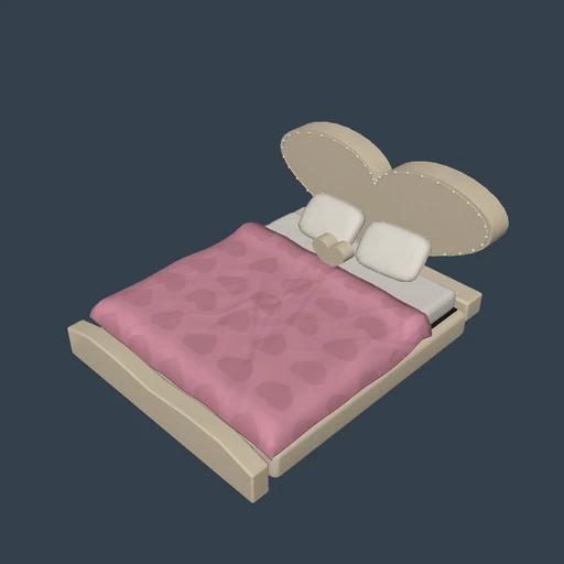 A pearl-trimmed ivory heart, matching curved footboard and stepped upholstered base.