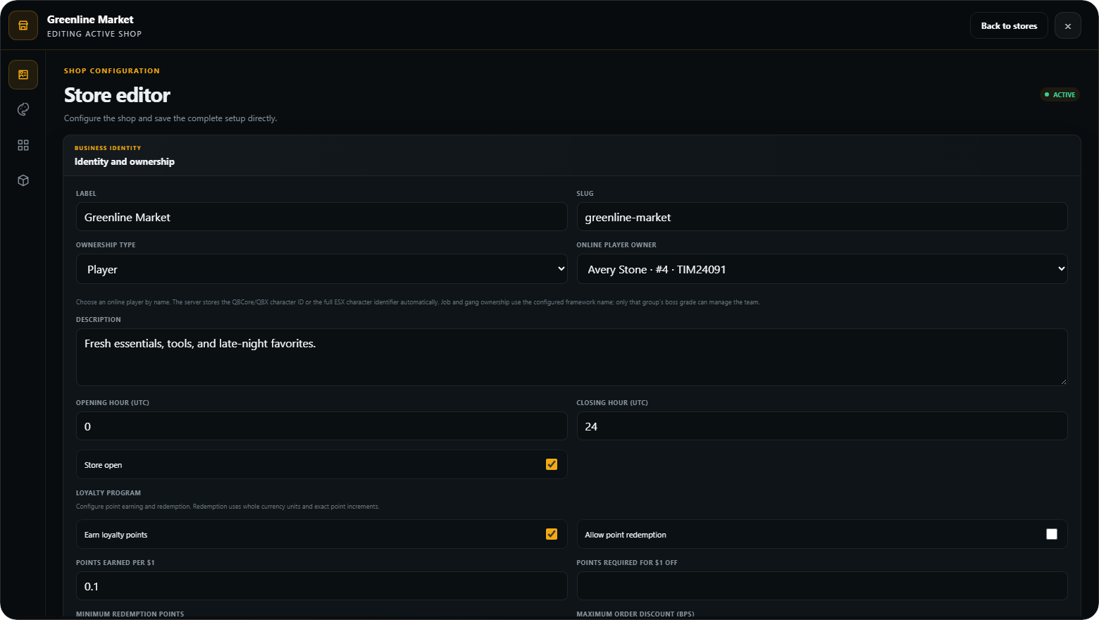 Brick Shops Creator – FiveM Business Management System interface preview 3 of 8